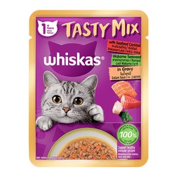 WHISKAS® Tasty Mix Dạng Sốt Cho Mèo Từ 1 Tuổi Trở Lên Vị Hải Sản Cocktail & Rong Biển Wakame image